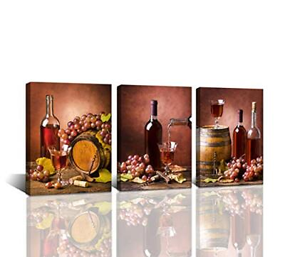 #ad 3 Pieces Kitchen Wall Decor Red Wine Cups HD Modern Framed Wall Art Drink Fo... $32.32