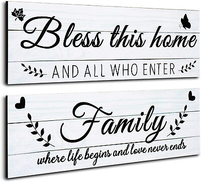 #ad Jetec Wooden Family Signs Rustic Bless This Home Wall Decor Wood Family Decor $14.09