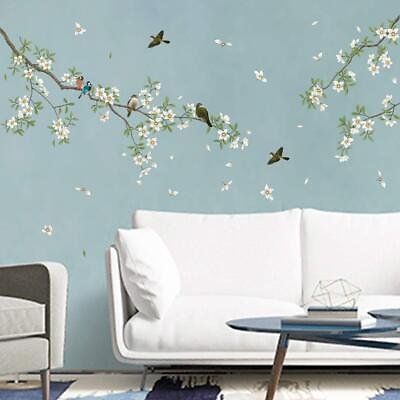 #ad Birds on Tree Branch Wall Decals White Blossom Flower Wall Stickers Bedroom L... $19.68