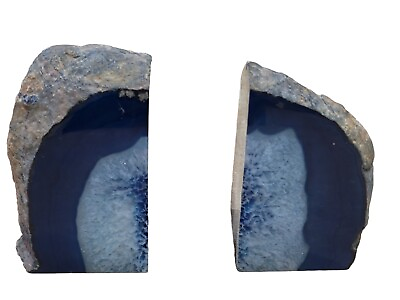 #ad Two Blue Agate Bookends Crystal Geode Natural Specimen Matching Decor $84.93