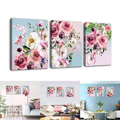 #ad Pink White Flower Canvas Wall Art For Bedroom Woman Wall Decor Picture Unframed $18.05