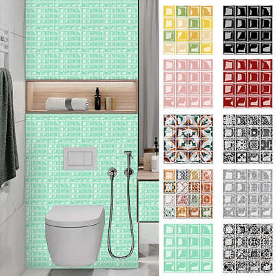 #ad 10Pcs 3D Mosaic Self Adhesive Wall Tiles Bathroom Kitchen Wall Stickers Decor AU $5.29