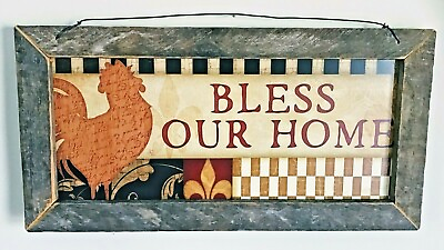 #ad Primitive Rustic Country Home Decor Bless Our Home Tobacco Lath Frame 8quot;x18quot; $49.95
