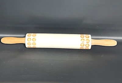 CERAMIC ROLLING PIN WOODEN Handles Boho Orange Tan White Dots Gears TARGET Decor $21.99