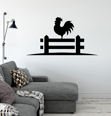 #ad Rooster on Fence Vinyl Wall Decal Kitchen Cafe Meat Shops Stickers Mural k025 $69.99