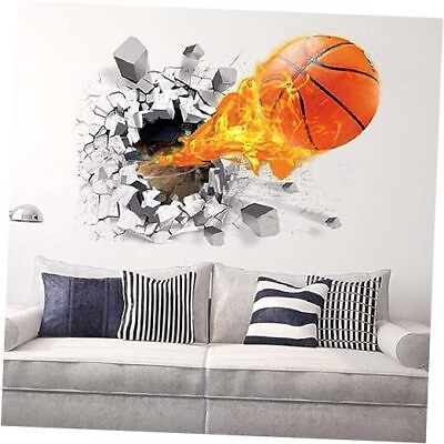 #ad 3D Self Adhesive Removable Break Through The Wall Vinyl Wall 3d Basketball $20.65