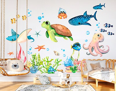 #ad Underwater World Baby Whale Turtle Seahorse Coral Removable Wall Decal Stickers AU $115.50