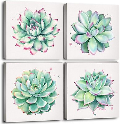 #ad Succulent Wall Decor for Bathroom Mint Green Cactus Wall Art for Living Room ... $42.39