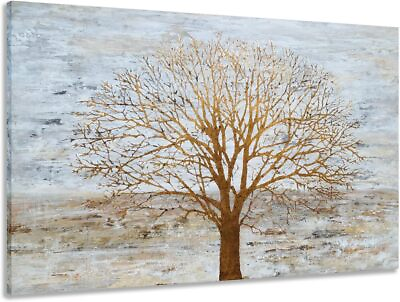 #ad Gray Tree Canvas Wall Art Framed Artwork Home Office Decor $29.99