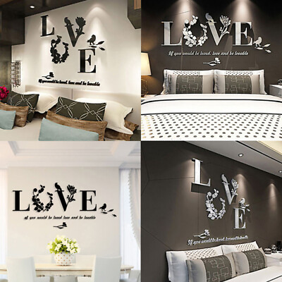 #ad #ad Modern 3D LOVE Letter Flower Bird Wall Sticker Mural Art Decal Home Decor nk $8.54
