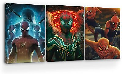 #ad Spiderman Canvas Wall Art Set of 3 HD Printed amp; Wooden Framed Wall Art $61.99