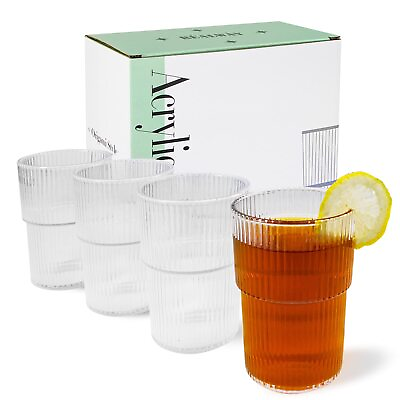 #ad REALWAY Plastic Tumblers Unbreakable Ribbed Glasses17OZ Origami Style Drink... $30.79