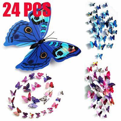 #ad 24PCS 3D Butterfly Wall Stickers Decal Removable Mural Home Xmas Nursery Decor $6.20
