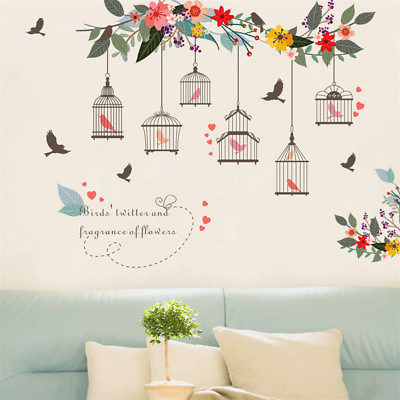 #ad Flowers Birds Birdcage Stickers Decals Wall Art For HomeLiving Room`Bedroom $7.81