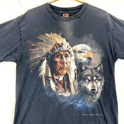 #ad Vintage 3D Emblem Native American Wildlife T Shirt Size Large 1993 Single Stitch $42.49