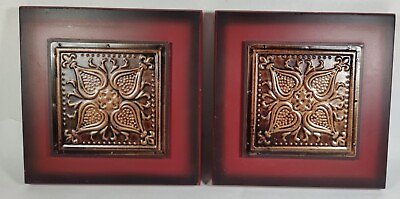 #ad 2014 Hobby Lobby Set of 2 Wood amp; Metal Wall Plaques Red Brown Used See Pictures $5.00