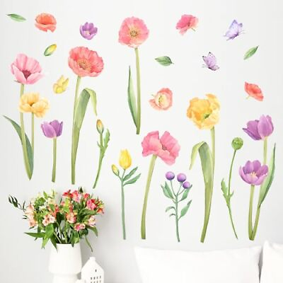 #ad Spring Large Tulip Flower Wall Decals Stickers Summer Garden Floral $24.28