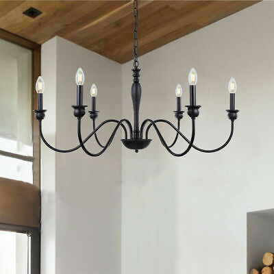 #ad Rustic Living Room Pendant Light Chandelier Farmhouse Ceiling Lamp Fixture Black $78.59