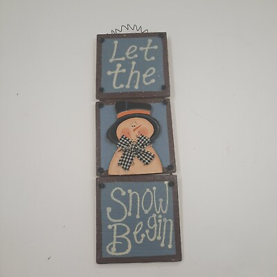 #ad #ad 1 3 Piece Snowman Wall Decor quot;Let The Snow Beginquot; Hanging Wall Art Signs Wooden $24.86