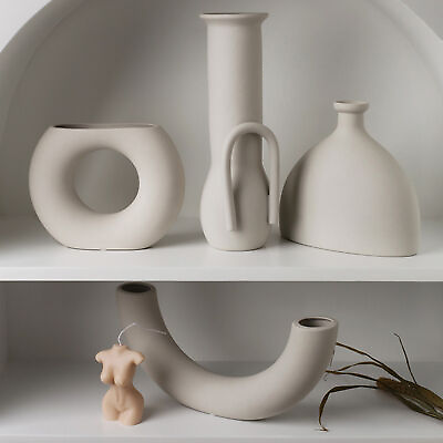 #ad Flower Vase Unglazed Desktop Decor Modern Geometric Flower Vase Abstract Shape $28.79