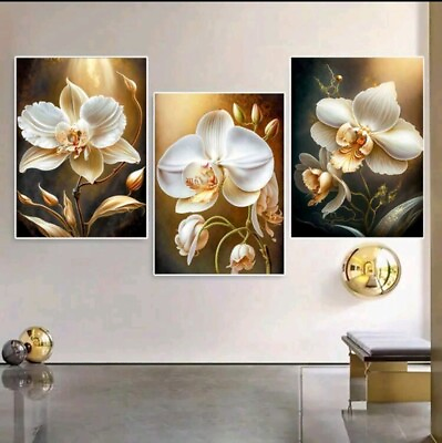 #ad 3Pc White Orchids Abstract Wall Art Canvas 40x60cm Frameless $30.00