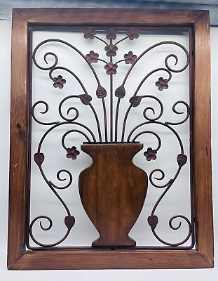 #ad Wrought Iron and Wood Garden Theme Hanging Wall Art $30.00