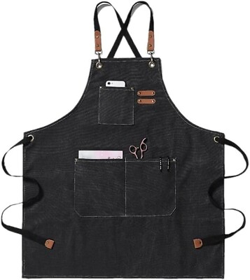 #ad #ad Kitchen Chef Apron with 3 Pockets Cross Back Adjustable Bib for Cooking Black $13.65