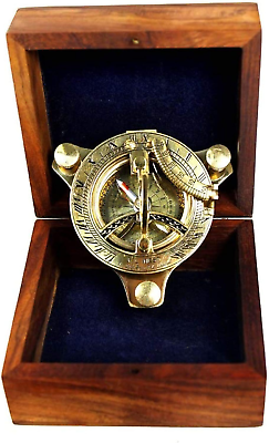 #ad 3quot; Brass Sundial Compass West London with Wooden Box Rustic Vintage Home Decor G $30.99
