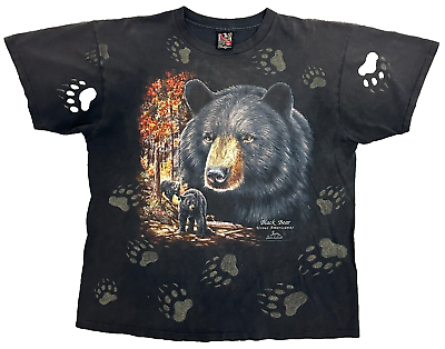 #ad Vintage 3D Emblem Shirt Mens XL Black Bear Back to Earth 90s AOP Biker Harley $122.39