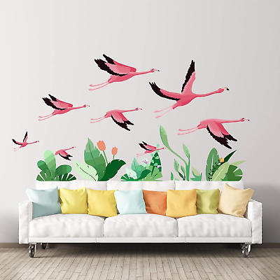 #ad Flamingo Wall Stickers Large Removable Jungle Tropical Wall Decals Wall Art Deco $21.88