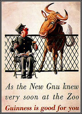 #ad The Gnu Knew Guinness Vintage Poster Print Retro Bar Kitchen Decor Wall Art $27.45