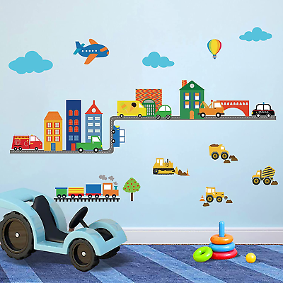 #ad Construction Vehicles Wall Decals Cars Transportation Boys Wall Stickers Baby Nu $18.61