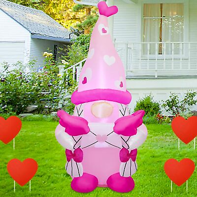 #ad 4 Ft Pink Gnome Valentines Day Inflatable Outdoor Decorations For Home Clearance $28.37