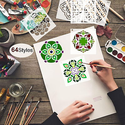 #ad 64Pcs Mandala Geometric Reusable Paint Templates Painting Stencil for DIY Canvas $15.94