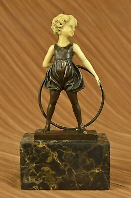 #ad Art Deco Baby School Girl Playing Bronze Sculpture with Figurine Sale $179.50