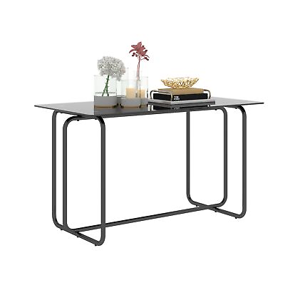 #ad Rectangle Dining Table with Metal Frame Tempered Glass for Kitchen Black $214.65