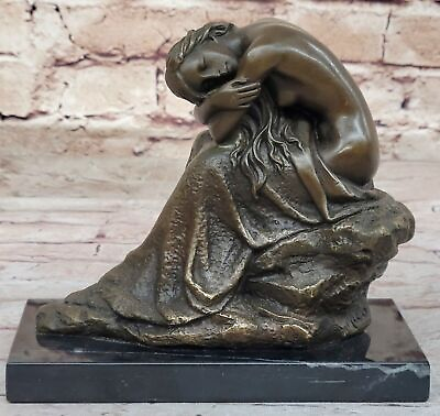 #ad Handcrafted Nude Lady Sitting on Rock: Milo`s Original Art Sensual Figurine Art $129.50