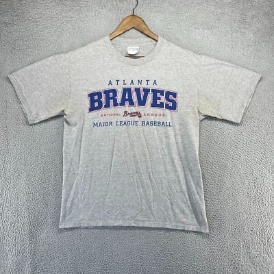 #ad Vintage Atlanta Braves Shirt Men#x27;s large Gray Baseball Graphic Spellout y2k 00s $24.83