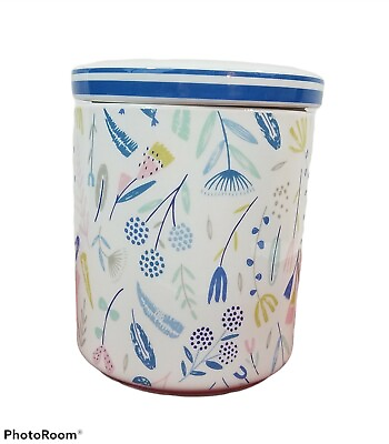 #ad Grace Fine Porcelain Canister White amp; Lid Pastel Colors Kitchen Decor Storage $18.09