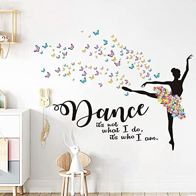 #ad Ballet Dancing Girl Wall Decals Butterfly Flower Quotes Stickers Girls Bedroom $21.33