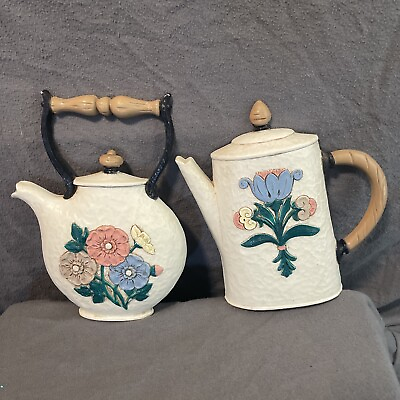 #ad COFFEE POT PLAQUES KITCHEN DECOR COFFEE SHOP floral Wall Mount Pair Of Two ￼ $12.90