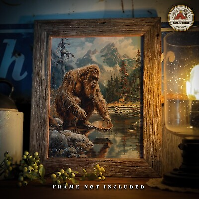 #ad #ad Sasquatch Bigfoot Artwork Vintage Gold Panning Miners Prospecting Wall Art Decor $9.95