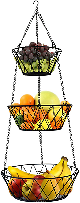 #ad Heavy Duty 3 Tier Hanging Kitchen Black Fruit Basket $25.14