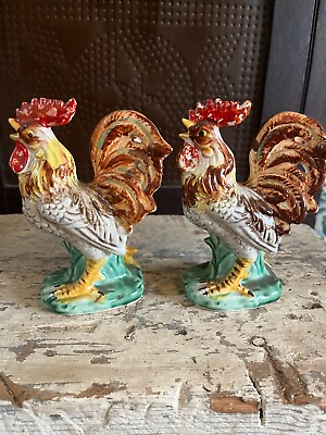 #ad Vintage Rooster Salt Pepper Shakers Hand Painted Pair Kitchen Art Decor JAPAN $16.99