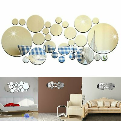 #ad 30 piece Removable Silver Acrylic 3D Mirror Wall Stickers DIY Mural Decal Home $7.55