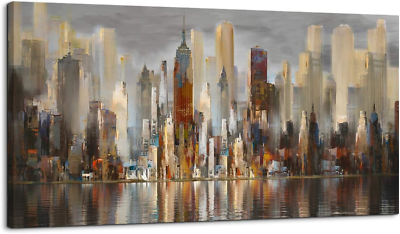 #ad Wall Decorations Framed Large Cityscape New York Wall Decor Canvas Prints Brown $184.59