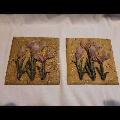 #ad Wall Hanging Plaques Set of 2 Resin 3D Flowers 4.5quot; x 4.5 $9.69