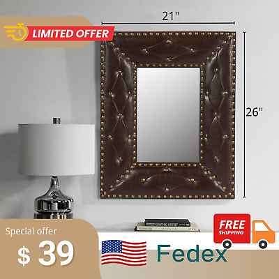 #ad Wall Hanging Mirror Brown Rectangle Decorative Mirror Rivet Decoration Mirror $39.00