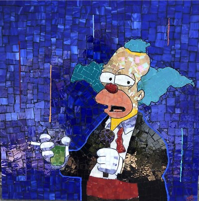 #ad Mosaic Stain Glass Krusty The Clown 25”x25” Wall Art The Simpsons Orig.Piece $900.00