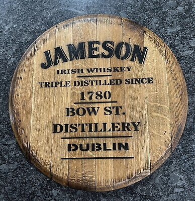 #ad Rustic Bar Decor Jameson Irish Whiskey Barrel Head Lid wood wall art $100.00